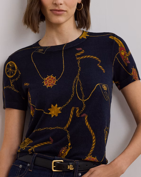 Print Cotton-Blend Short-Sleeve Jumper