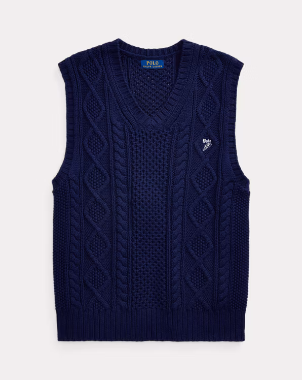 Aran-Knit Cotton Sleeveless Jumper