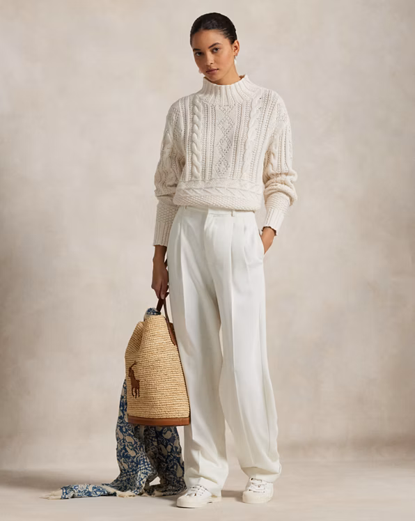 Aran-Knit Cotton Mockneck Jumper