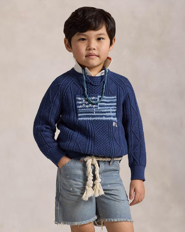 Mixed-Knit Flag Cotton Jumper