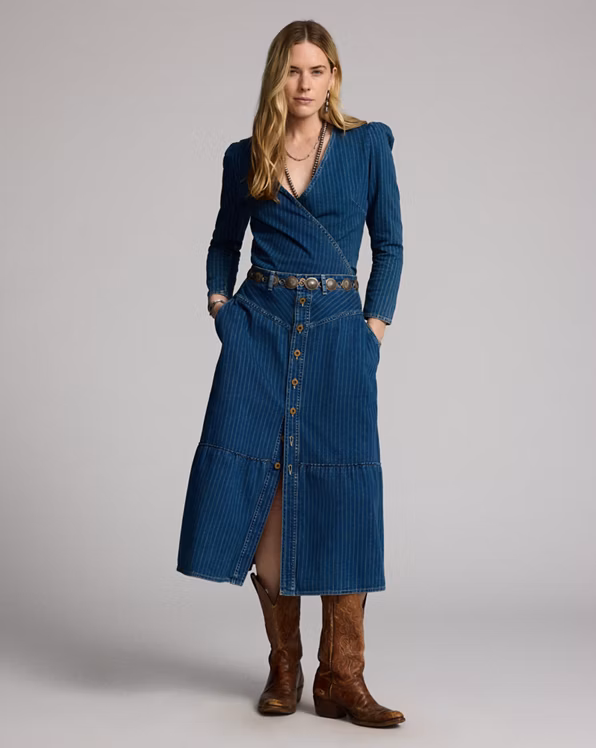 Indigo Striped Denim Skirt