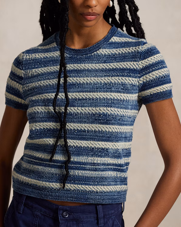 Striped Cotton Short-Sleeve Jumper