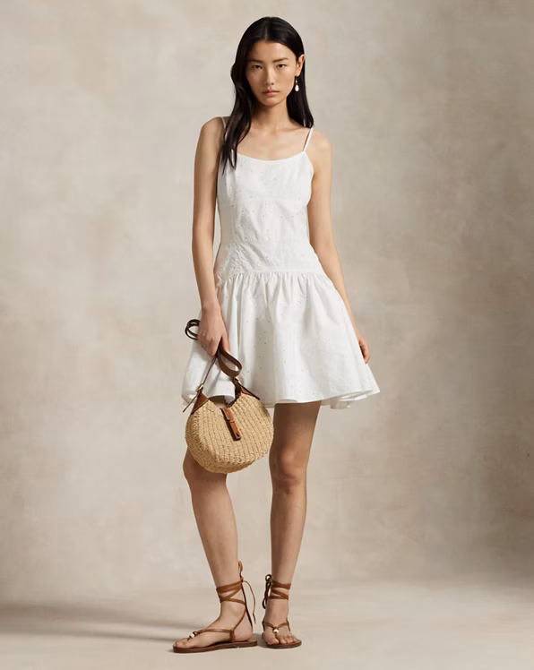 Eyelet Panelled Cotton Dress