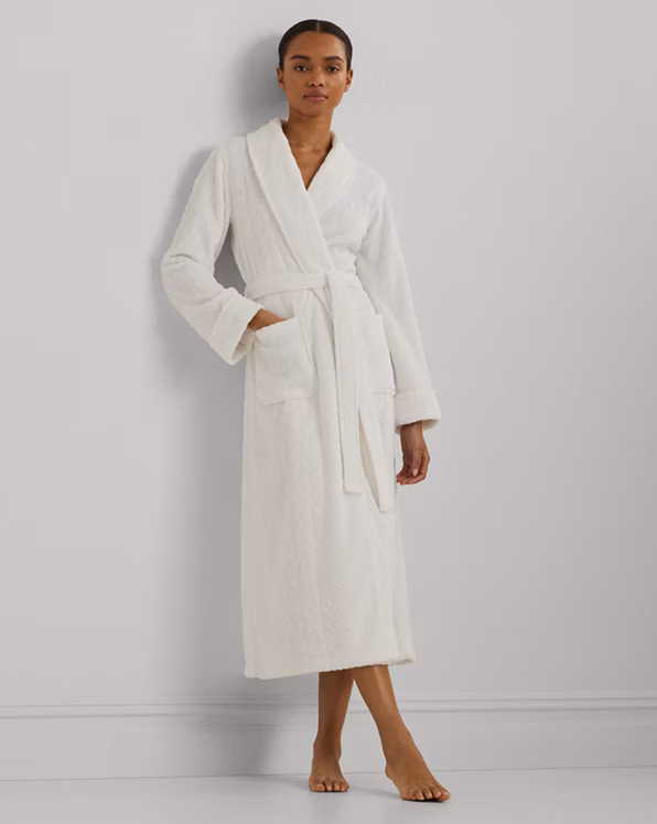 Aran-Clipped Long Shawl-Collar Robe