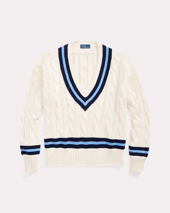 Cable-Knit Cotton Cricket Jumper