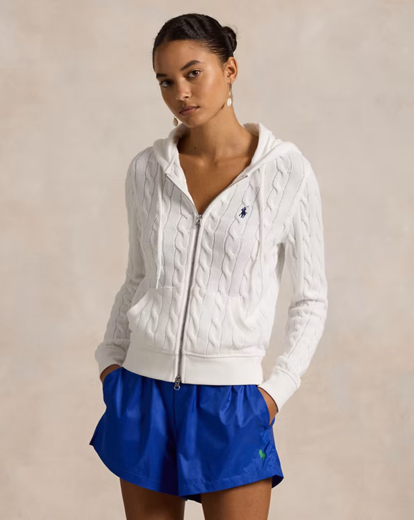 Cable-Knit Cotton Full-Zip Hoodie