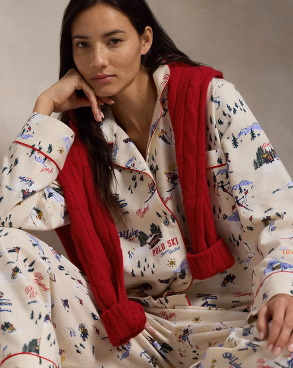 Ski-Motif Cotton Long-Sleeve Pyjama Set