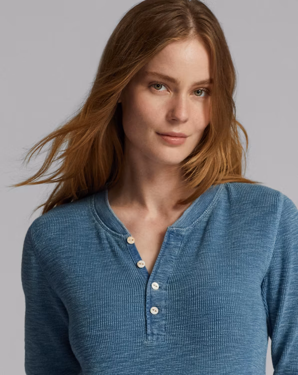 Stretch-Cotton Waffle Henley