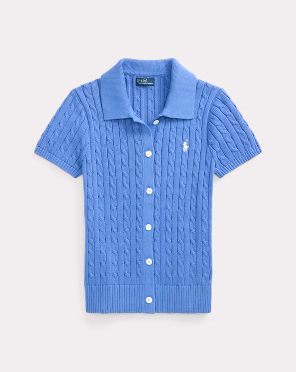 Cable Cotton Short-Sleeve Polo Cardigan