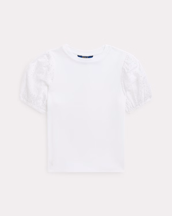 Cotton-Modal Eyelet-Sleeve Top