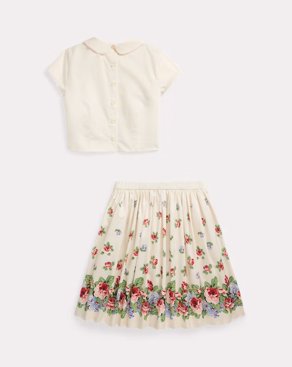 Floral Cotton Sateen Top & Skirt Set
