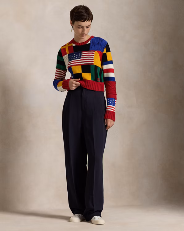 Patchwork Flag Cotton Crewneck Jumper