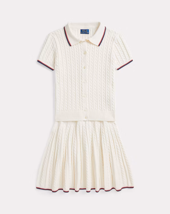 Mini-Cable Cotton Cardigan and Skirt Set