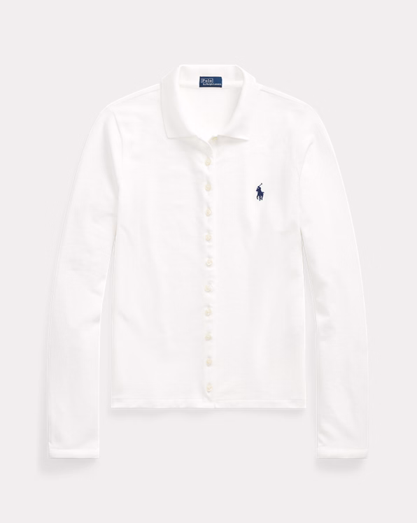 Buttoned-Placket Long-Sleeve Polo Shirt