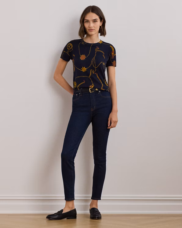 Print Cotton-Blend Short-Sleeve Jumper