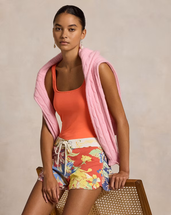 Tropical-Floral Cotton Twill Board Short