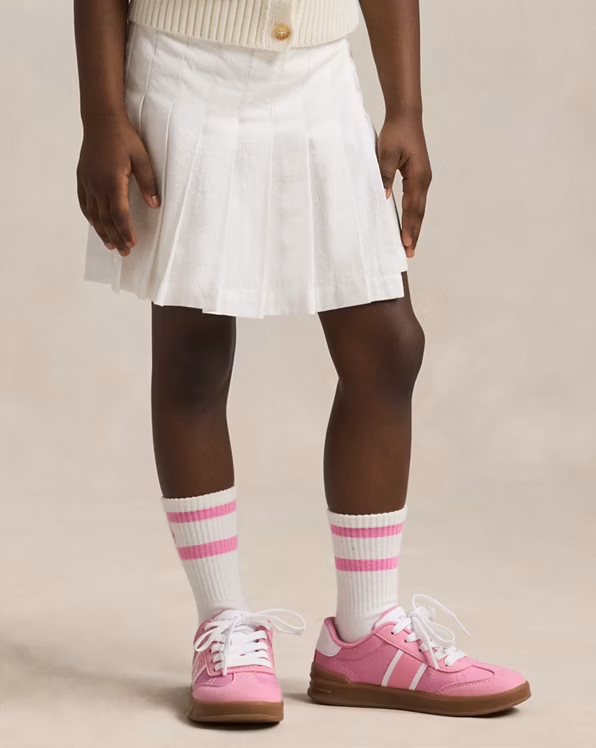 Pleated Cotton Seersucker Wrap Skort