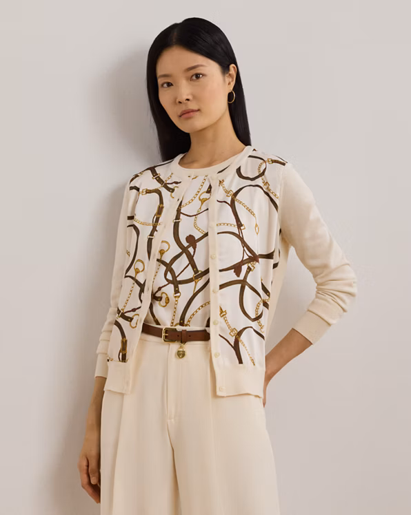 Belting-Print Cotton-Blend Cardigan