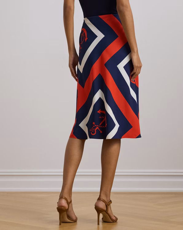 Anchor-Print Crepe Midi Skirt