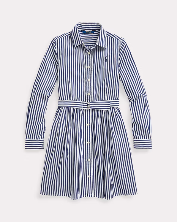 Striped Belted Cotton Poplin Shirtdress
