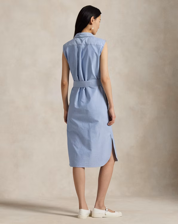 Belted Oxford Sleeveless Shirtdress