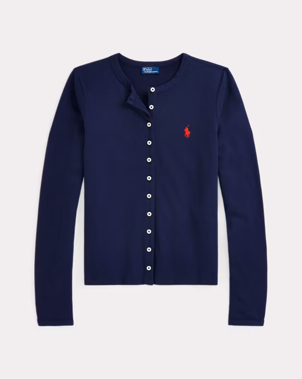 Stretch Mesh Cotton Crewneck Cardigan