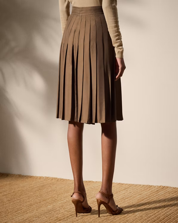 Vivianne Pleated Silk Shantung Skirt