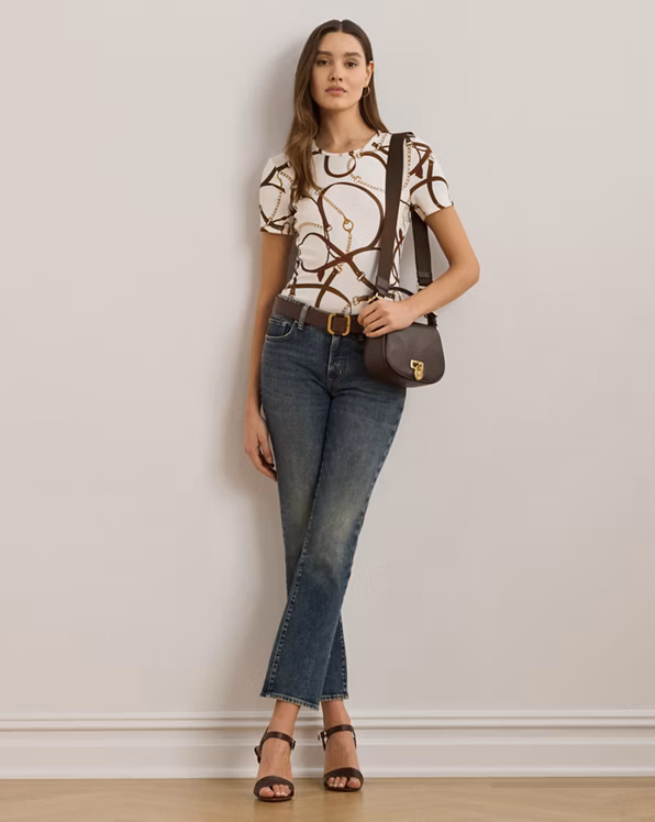 Belting-Print Cotton-Blend Crewneck Tee