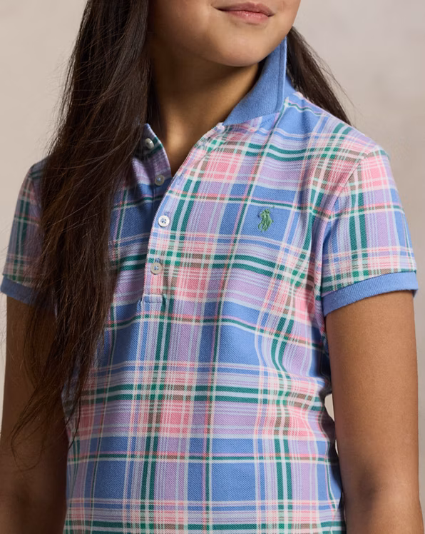 Plaid Cotton Mesh Polo Dress