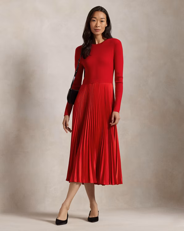 Jumper-Bodice Long-Sleeve Dress