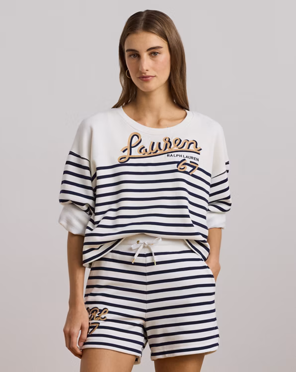 Striped French Terry Cropped Sweatshirt