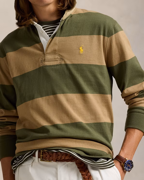 Classic Fit Khaki-Collar Rugby Shirt