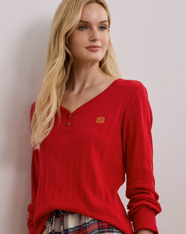 Plaid Cotton-Blend Henley Pyjama Set