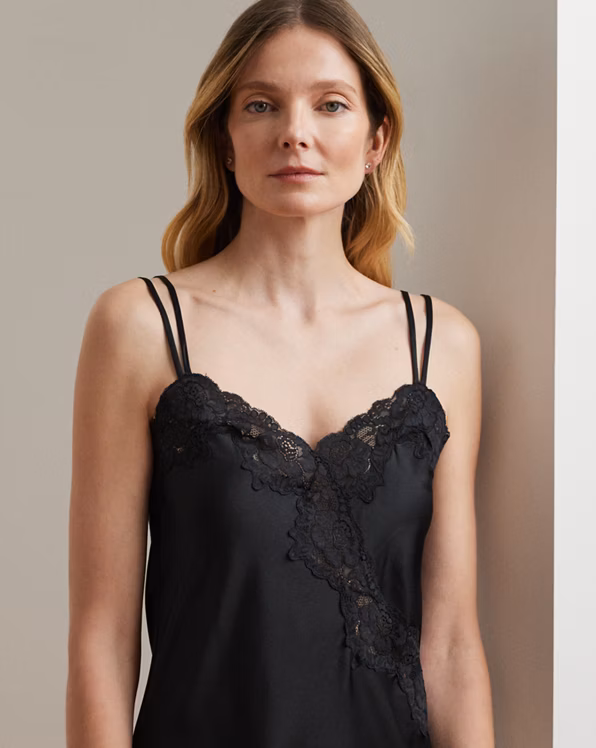 Double-Strap Lace-Trim Satin Chemise