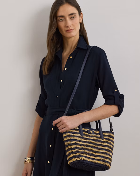 Striped Straw Medium Brie Tote Bag