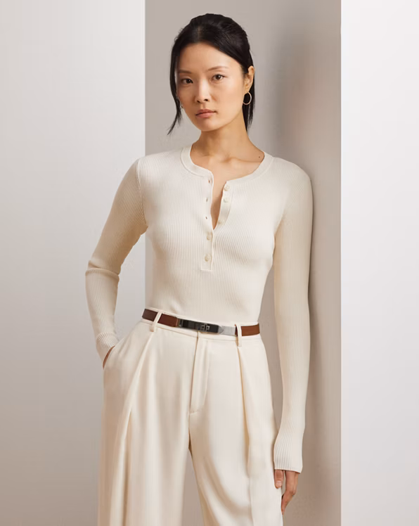 Rib-Knit Henley Jumper