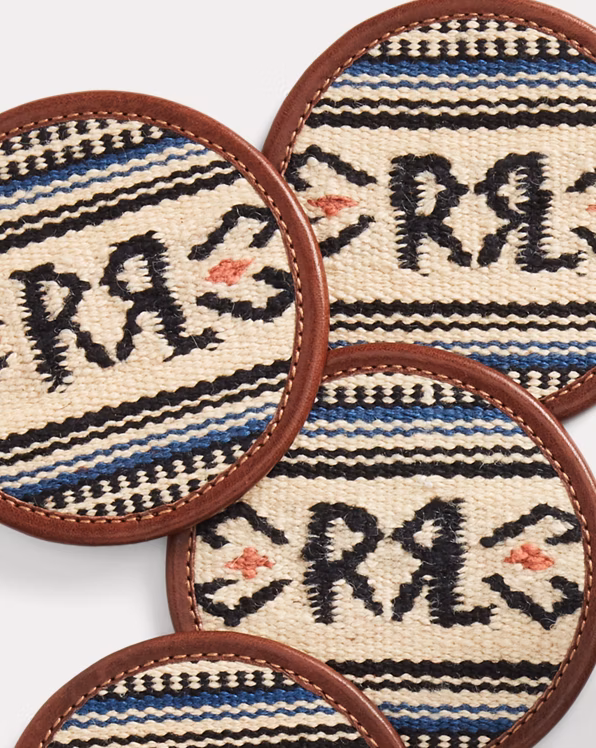 Handwoven Jacquard & Leather Coaster Set