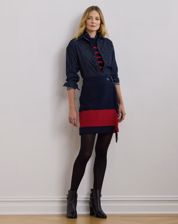 Two-Tone Fringe-Trim Miniskirt