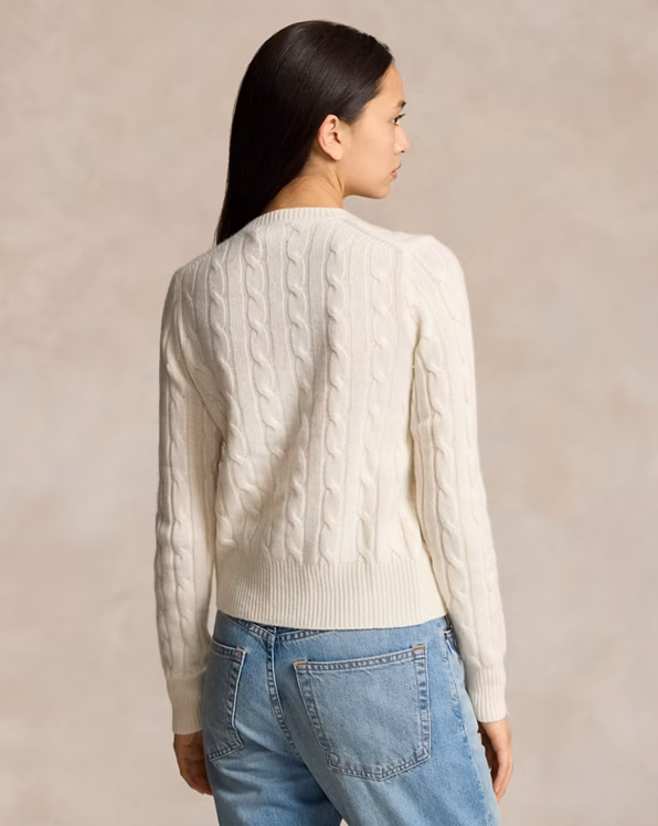 Cable-Knit Cashmere Crewneck Cardigan