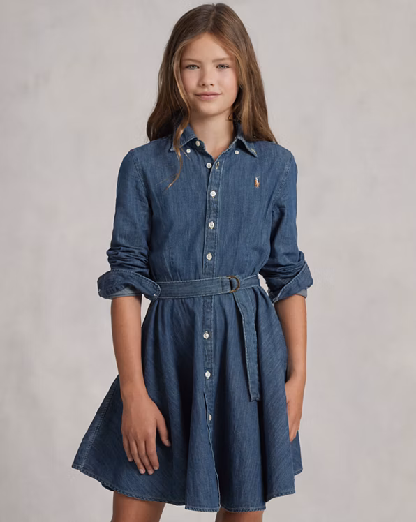 Belted Cotton Denim Shirtdress