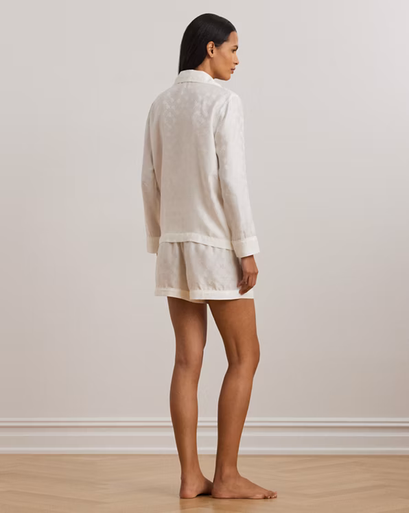 Logo Silk Satin Jacquard Boxer Sleep Set