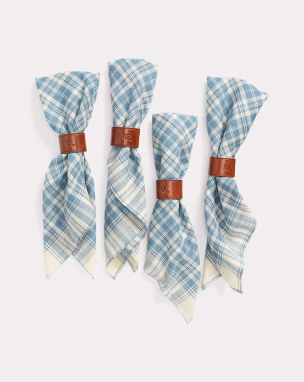 Plaid Napkin Set With Leather Sliders