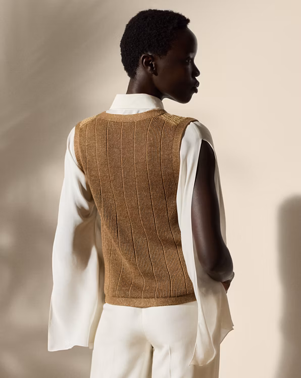 Linen-Silk Tweed Knitted Waistcoat