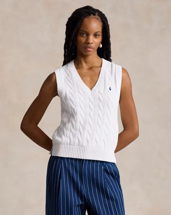Cable-Knit V-Neck Sleeveless Jumper