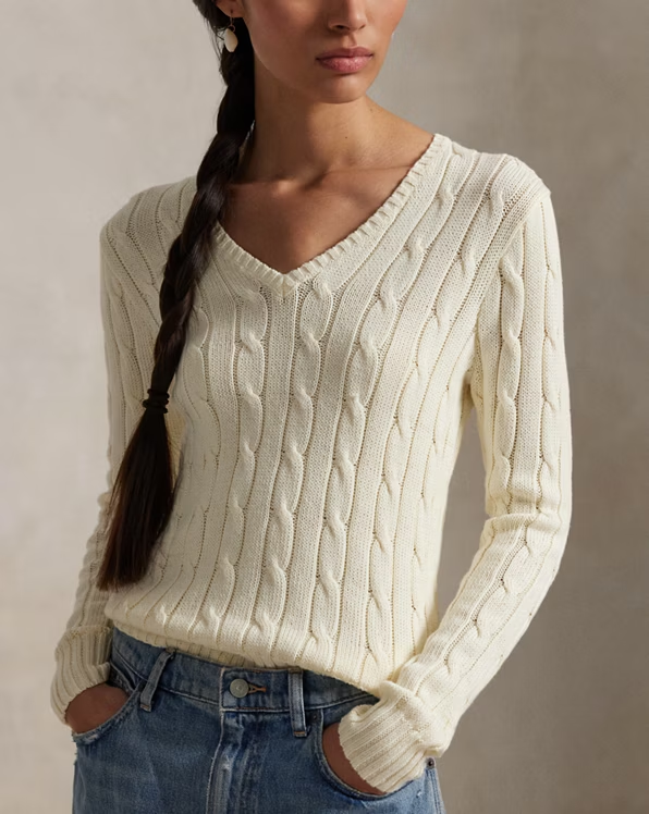 Cable-Knit Cotton V-Neck Jumper