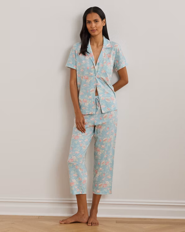 Floral Textured Knit Cropped Sleep Set