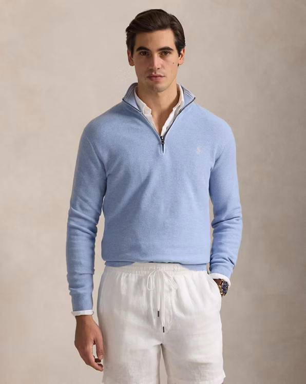 Mesh-Knit Cotton Quarter-Zip Jumper
