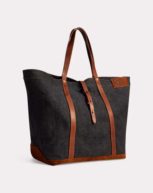 Leather-Trim Denim Tote
