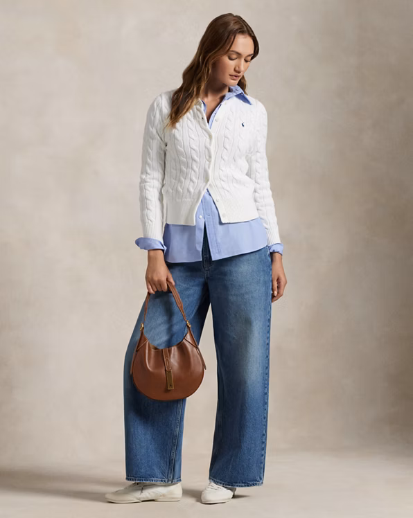 Cable-Knit Cotton Crewneck Cardigan