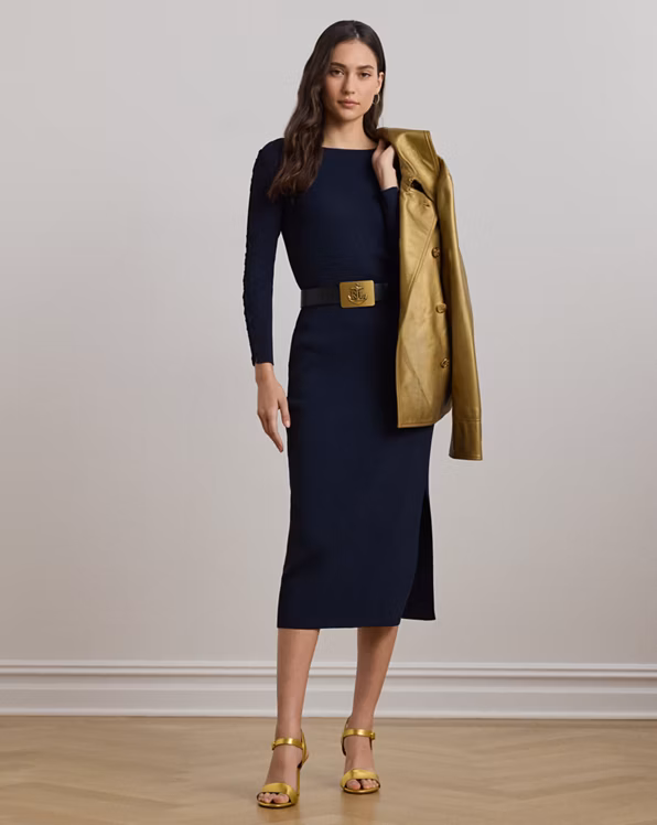 Rib-Knit Pencil Midi Skirt